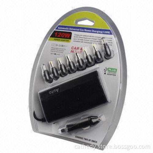 120W Universal AC Adapter with 8 Tips, for Car and Home, 2-in-1, 100 to 240V, 2.0A Input